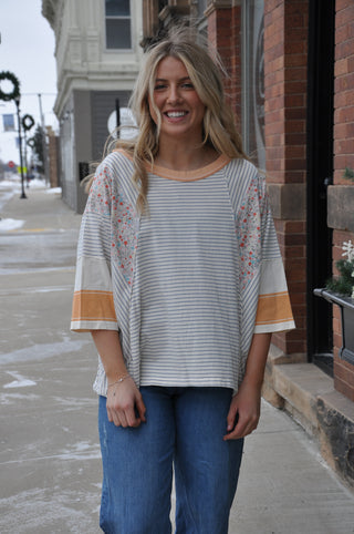 Striped Mix Print Washed Top