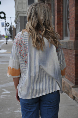 Striped Mix Print Washed Top | JQ Clothing Co.