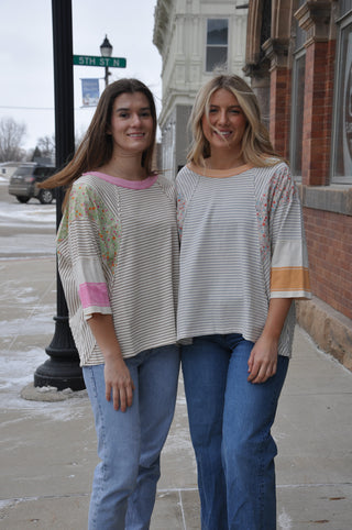 Striped Mix Print Washed Top | JQ Clothing Co.