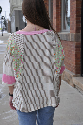 Striped Mix Print Washed Top | JQ Clothing Co.