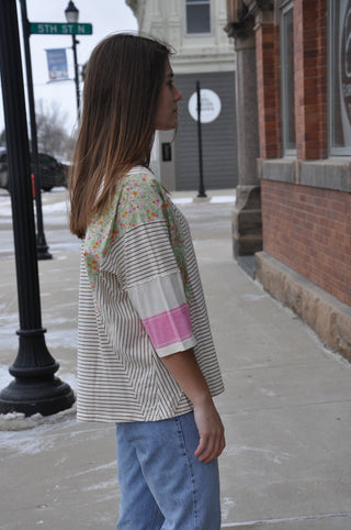 Striped Mix Print Washed Top | JQ Clothing Co.