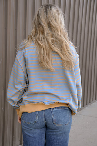 Striped Mock Neck Drop Shoulder Pullover
