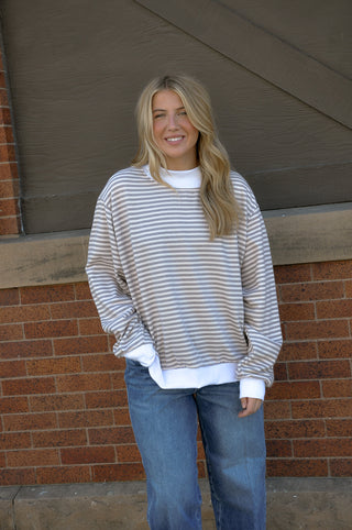 Striped Oversized Mock Neck Sweatshirt