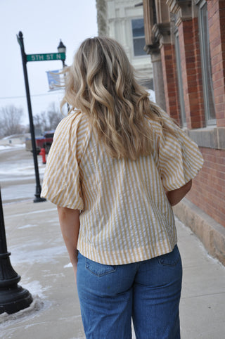 Striped Puff Sleeve Button Up Shirt