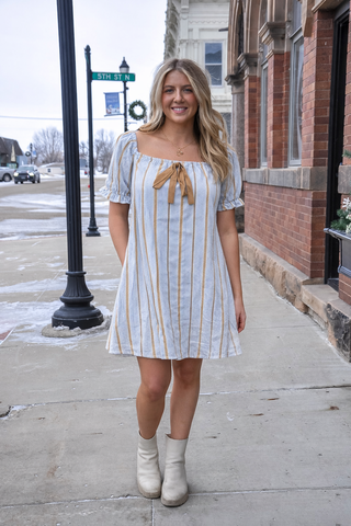 Striped Puff Sleeve Mini Dress