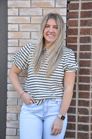 Striped Puff Sleeve Top