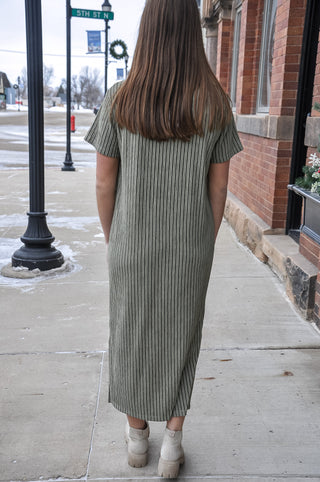 Striped T-Shirt Midi Dress with Side Slits