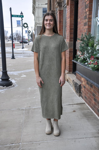 Striped T-Shirt Midi Dress with Side Slits