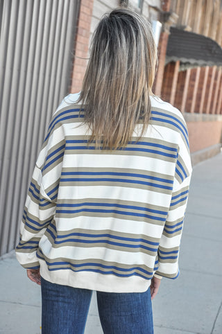 Striped Terry Oversized Sweatshirt Top