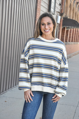 Striped Terry Oversized Sweatshirt Top