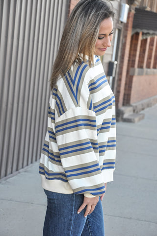 Striped Terry Oversized Sweatshirt Top