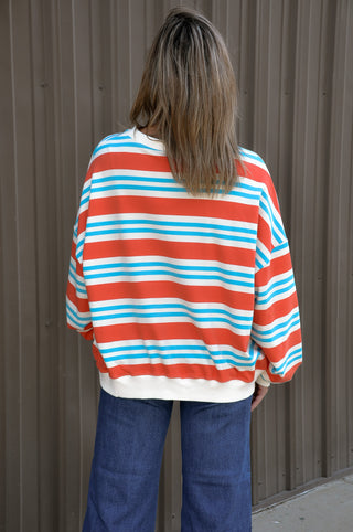 Striped Terry Oversized Sweatshirt Top