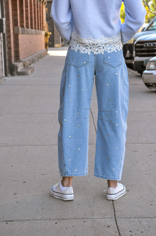 Studded Detail Barrel Jeans