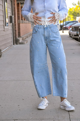 Studded Detail Barrel Jeans