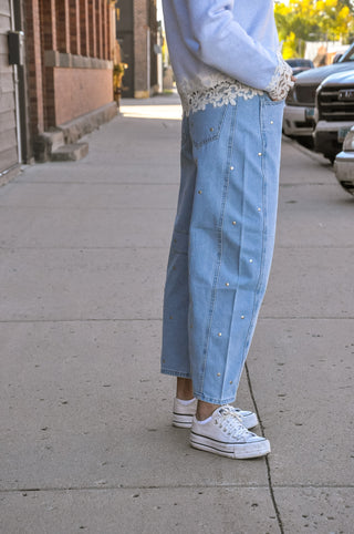 Studded Detail Barrel Jeans