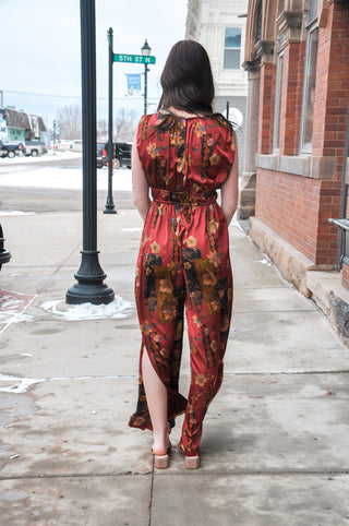 Stunning Printed Wine Jumpsuit