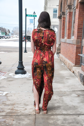 Stunning Printed Wine Jumpsuit