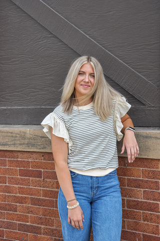 Styled & Striped Ruffle Top