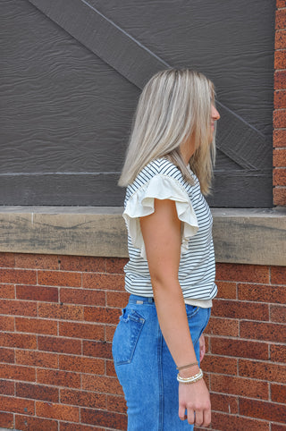 Styled & Striped Ruffle Top