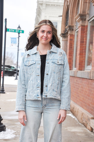 Subtle Sparkle Rhinestone Denim Jacket