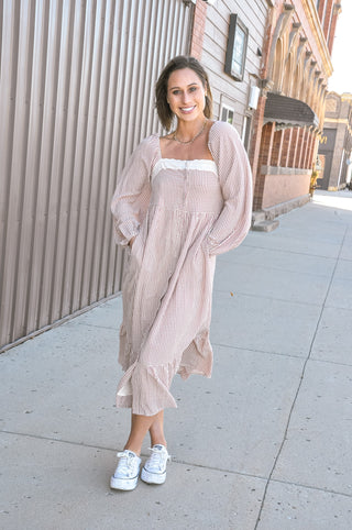 Sunday Lace Gingham Midi Dress
