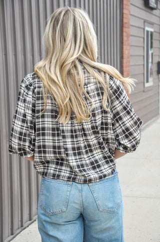 Sunday Stroll Plaid Button Top