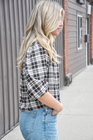 Sunday Stroll Plaid Button Top