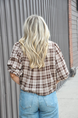Sunday Stroll Plaid Button Top