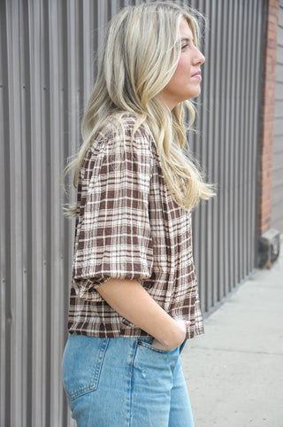 Sunday Stroll Plaid Button Top