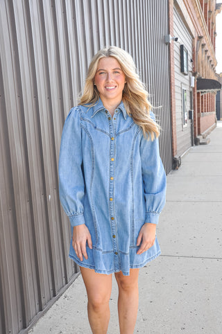 Sunwashed Denim Button Down Flare Dress