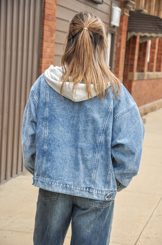 Sweater Hooded Zip Denim Jacket, view 3