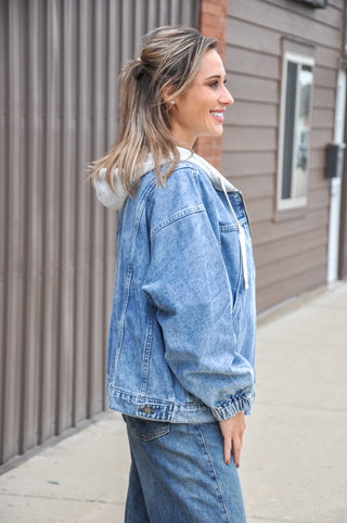 Sweater Hooded Zip Denim Jacket, view 2