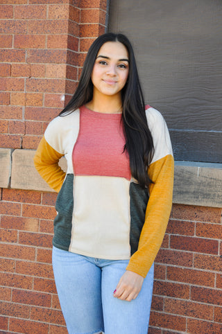 Sweater Knit Color Block Top