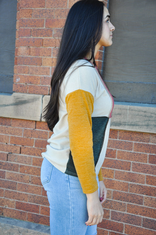 Sweater Knit Color Block Top
