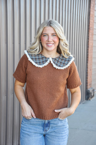 Sweater w/Plaid Peter Pan Collar