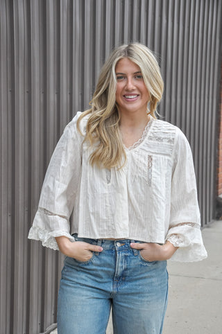 Sweet Poem Lace Bell LS Top