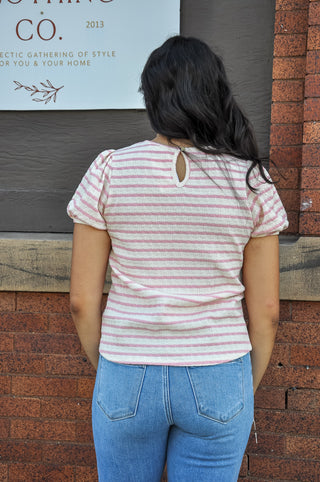 Sweetheart Striped Puff Sleeve Top