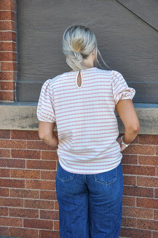 Sweetheart Striped Puff Sleeve Top