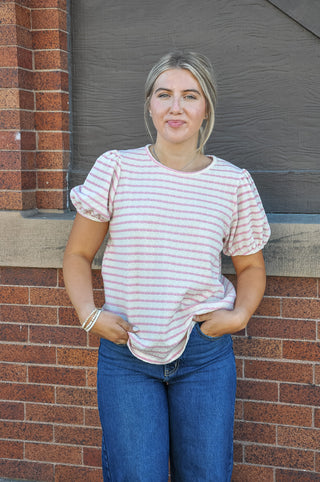 Sweetheart Striped Puff Sleeve Top