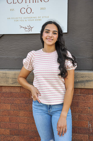 Sweetheart Striped Puff Sleeve Top