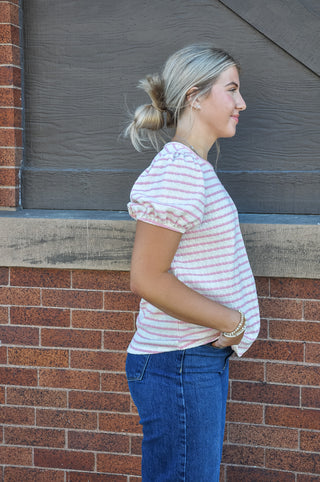 Sweetheart Striped Puff Sleeve Top