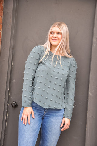 Swiss Dot Solid Long Sleeve Top