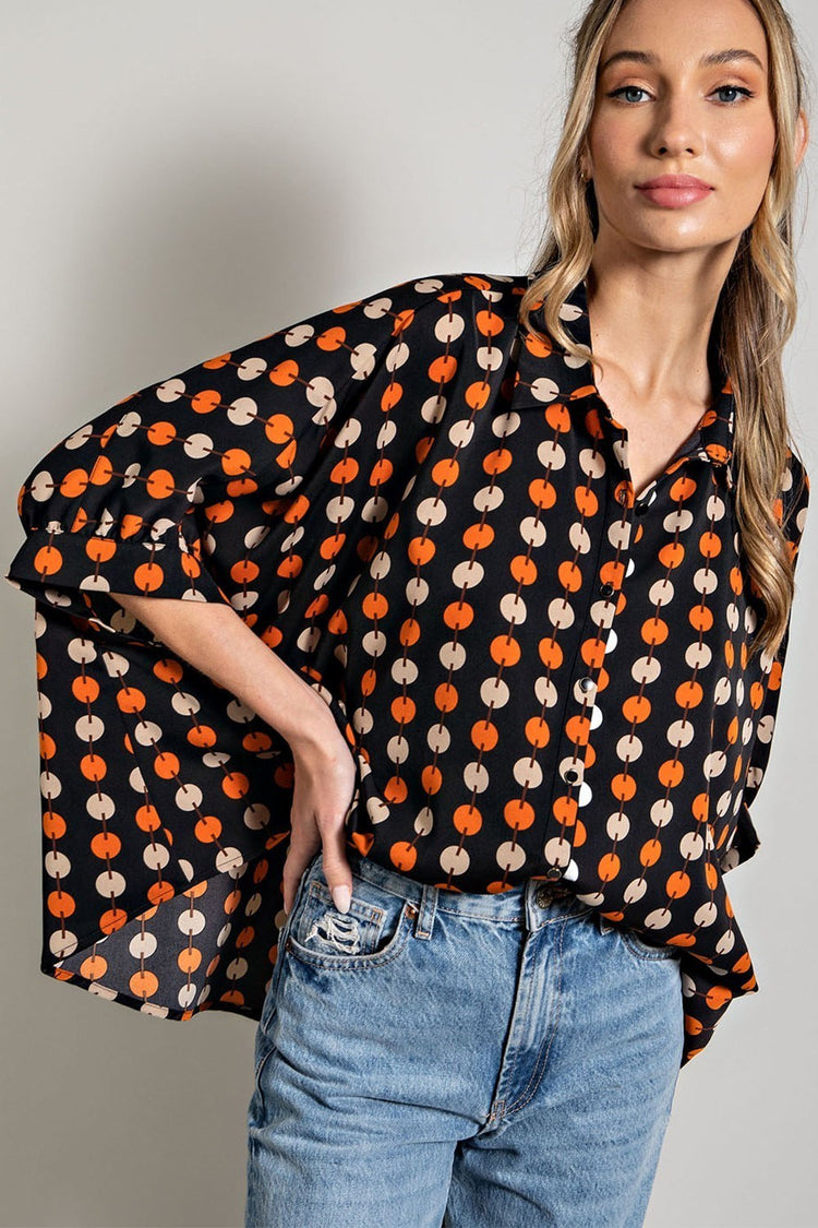 Linked Up Orange and Black Print Top | JQ Clothing Co.