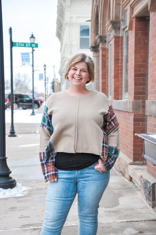 Tan Plaid Mix Long Sleeve