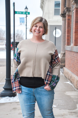 Tan Plaid Mix Long Sleeve