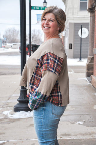 Tan Plaid Mix Long Sleeve