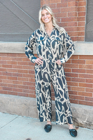 Tantalizing Two Tone Print Jumpsuit