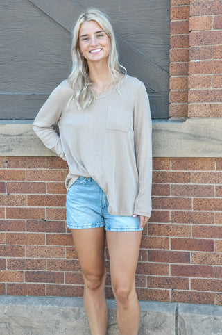 Taupe Long Sleeve Basic Top