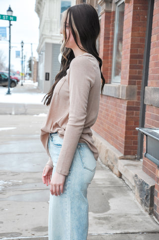 Taupe Long Sleeve Basic Top