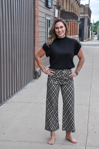 Taupe Plaid Straight Leg Pants